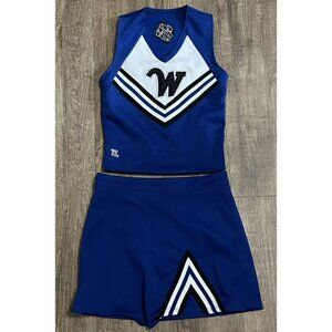 Child Cheerleader Uniform Outfit Halloween Costume 30 Top 24 Skirt Blue READ